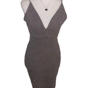 WINDSOR Deep Neck Backless Silver Dress